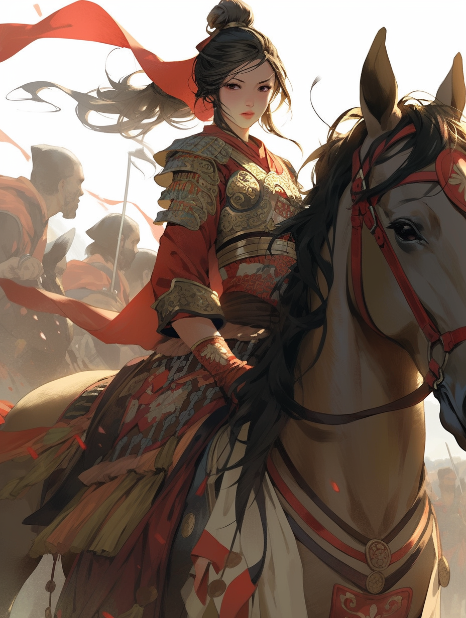 中国古代女将军杀出重围AI绘画-ai绘画关键词-ai绘画描述词-AI小聚